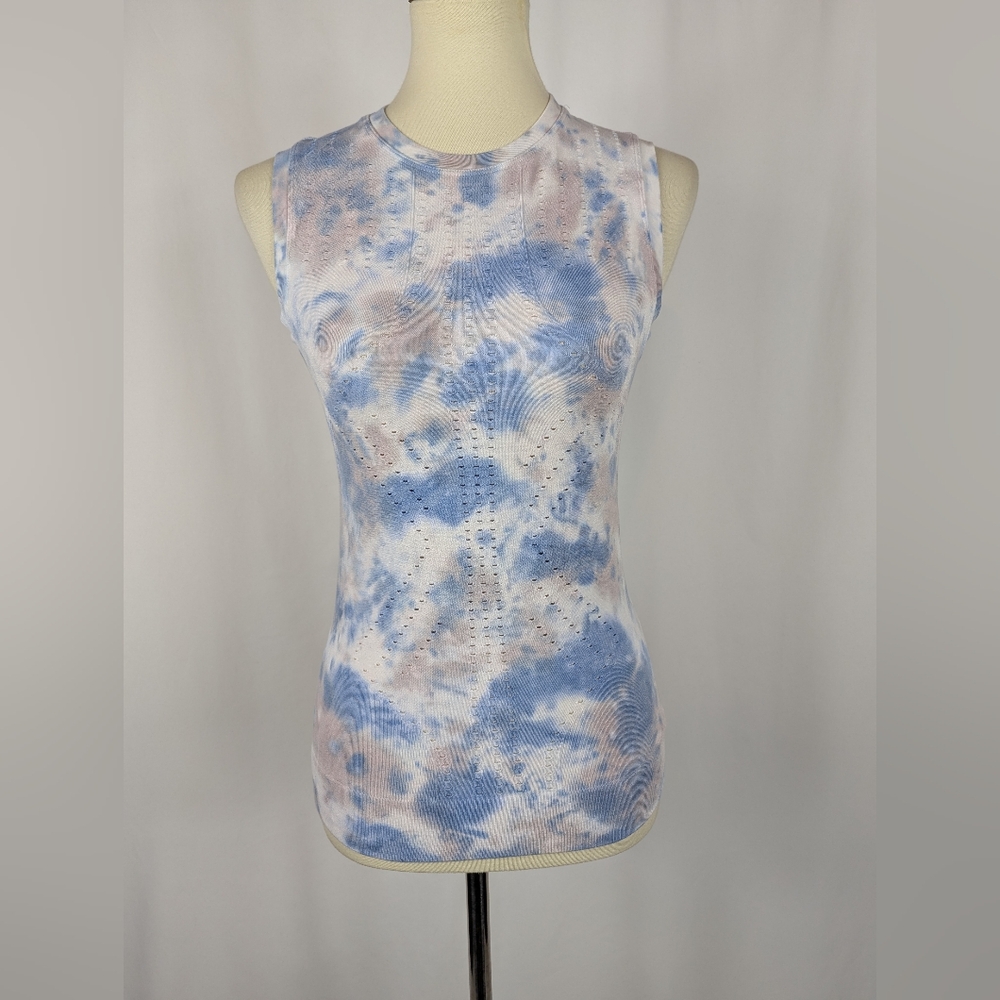 Blanc Noir Infinity Tank Top Mojave Dawn Tie Dye White Blue Mesh Compression M